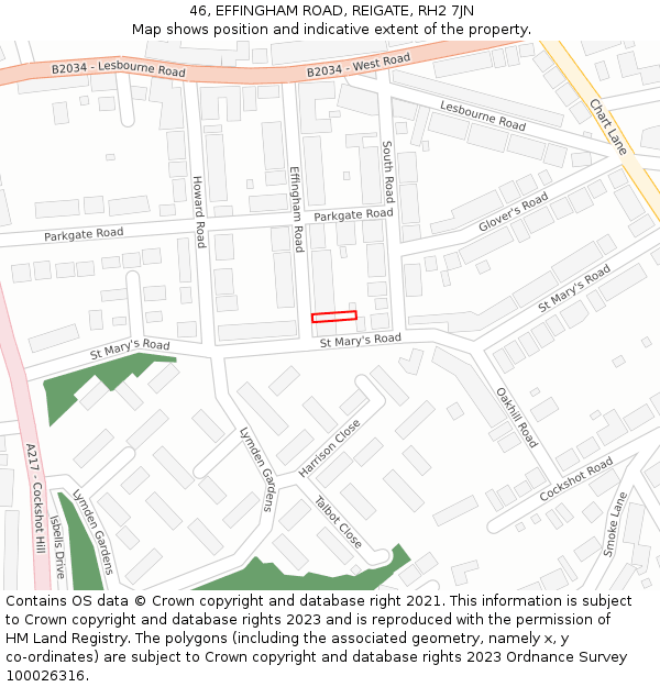 46, EFFINGHAM ROAD, REIGATE, RH2 7JN: Location map and indicative extent of plot