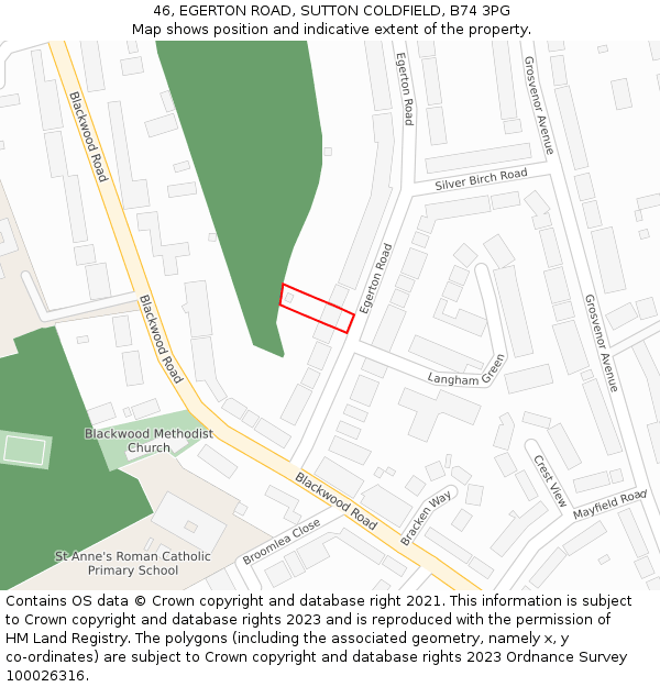 46, EGERTON ROAD, SUTTON COLDFIELD, B74 3PG: Location map and indicative extent of plot