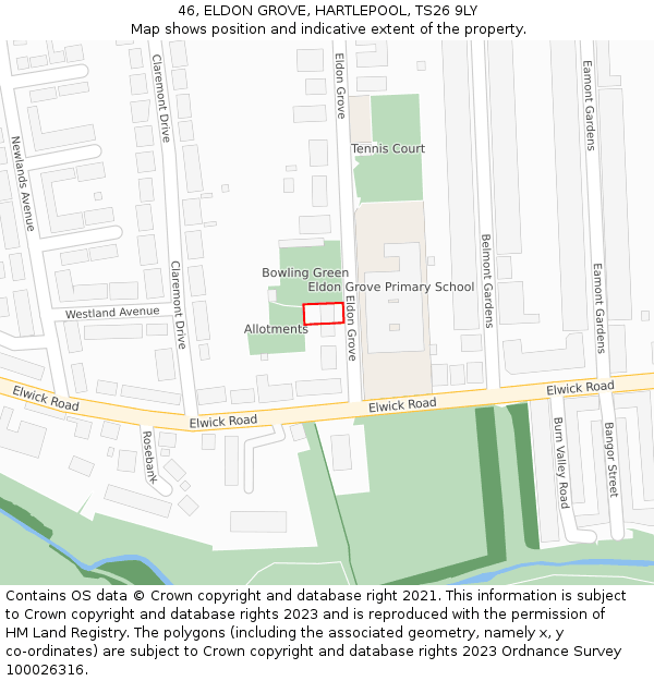 46, ELDON GROVE, HARTLEPOOL, TS26 9LY: Location map and indicative extent of plot