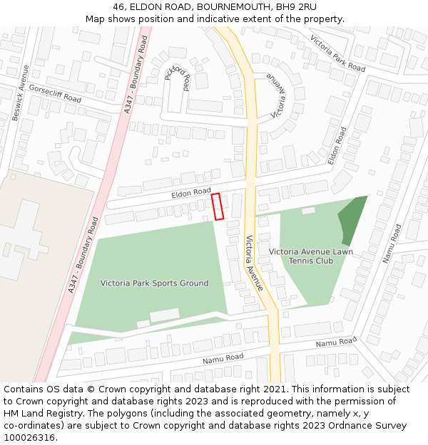 46, ELDON ROAD, BOURNEMOUTH, BH9 2RU: Location map and indicative extent of plot