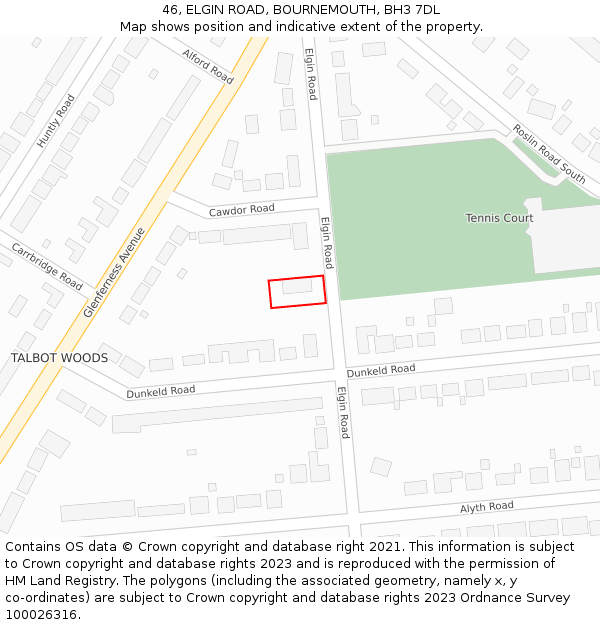 46, ELGIN ROAD, BOURNEMOUTH, BH3 7DL: Location map and indicative extent of plot