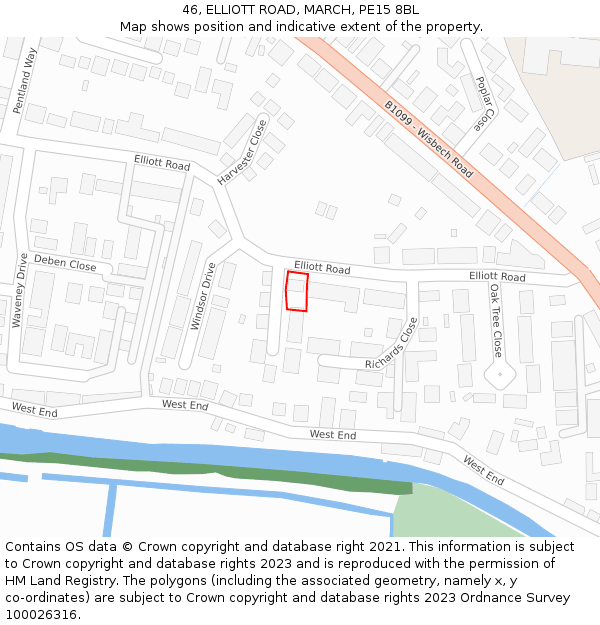 46, ELLIOTT ROAD, MARCH, PE15 8BL: Location map and indicative extent of plot