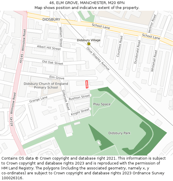 46, ELM GROVE, MANCHESTER, M20 6PN: Location map and indicative extent of plot