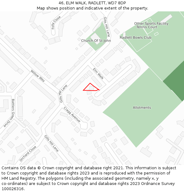 46, ELM WALK, RADLETT, WD7 8DP: Location map and indicative extent of plot