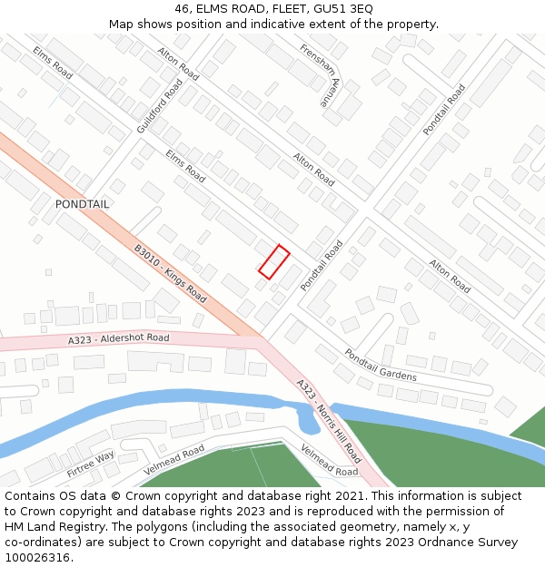 46, ELMS ROAD, FLEET, GU51 3EQ: Location map and indicative extent of plot