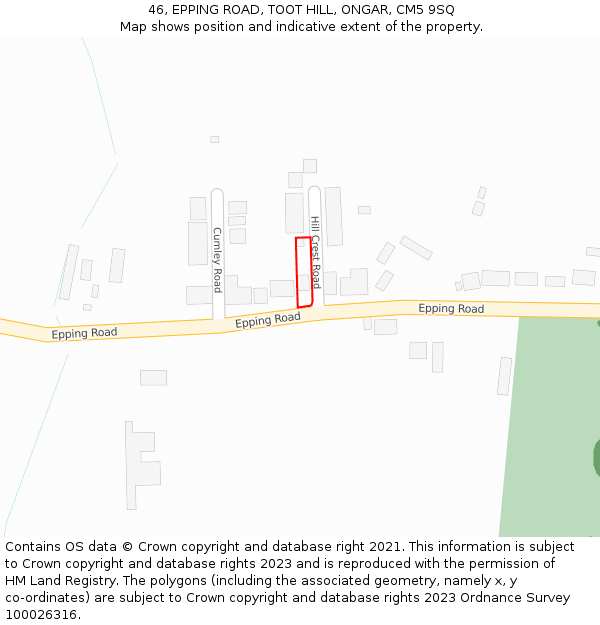 46, EPPING ROAD, TOOT HILL, ONGAR, CM5 9SQ: Location map and indicative extent of plot