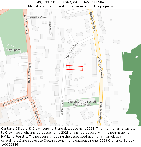 46, ESSENDENE ROAD, CATERHAM, CR3 5PA: Location map and indicative extent of plot