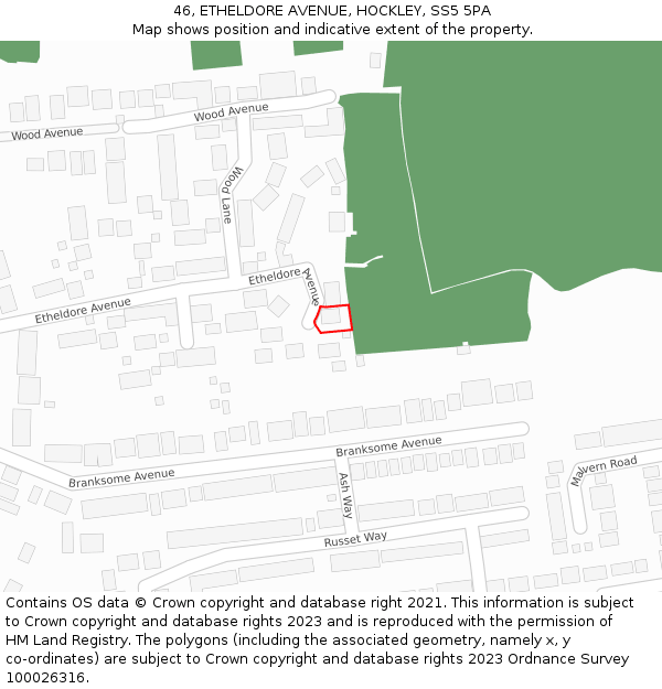 46, ETHELDORE AVENUE, HOCKLEY, SS5 5PA: Location map and indicative extent of plot