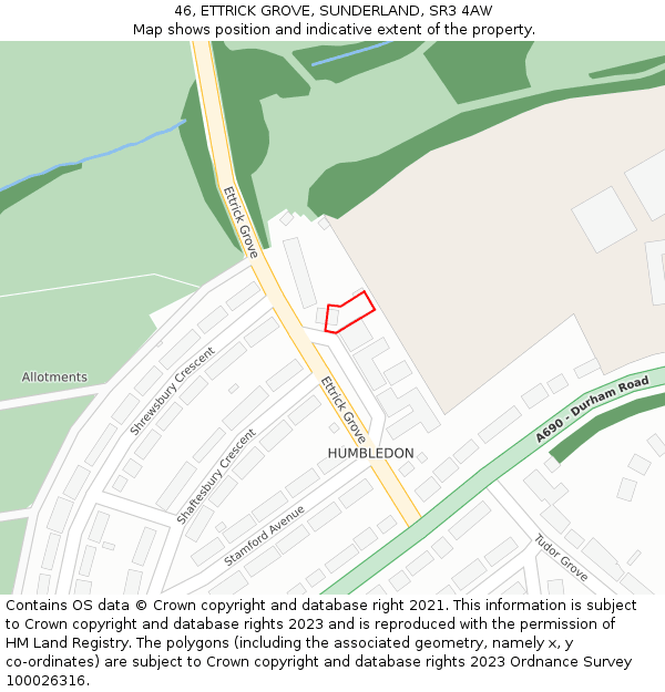 46, ETTRICK GROVE, SUNDERLAND, SR3 4AW: Location map and indicative extent of plot