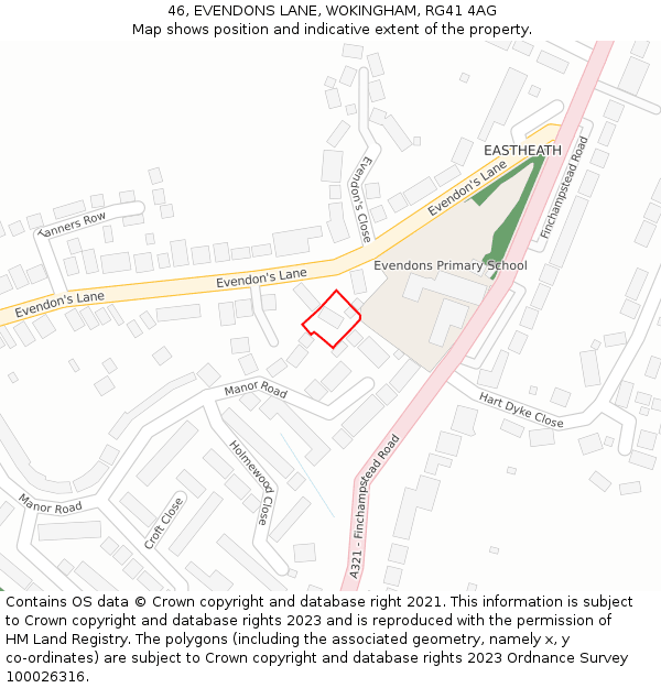 46, EVENDONS LANE, WOKINGHAM, RG41 4AG: Location map and indicative extent of plot