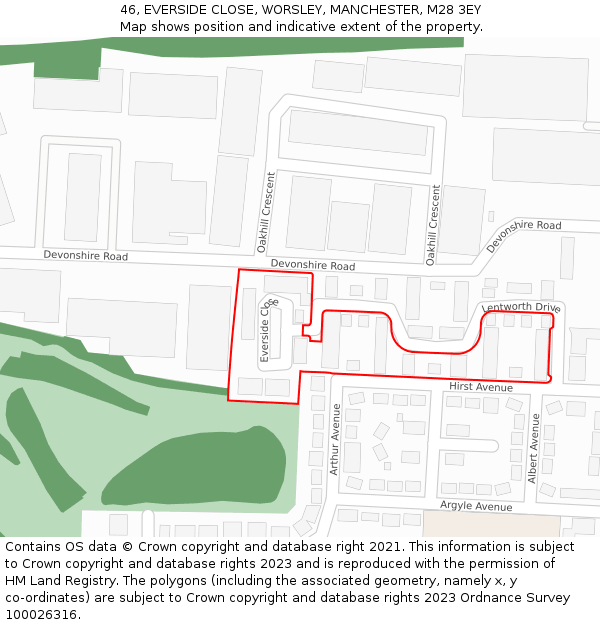 46, EVERSIDE CLOSE, WORSLEY, MANCHESTER, M28 3EY: Location map and indicative extent of plot