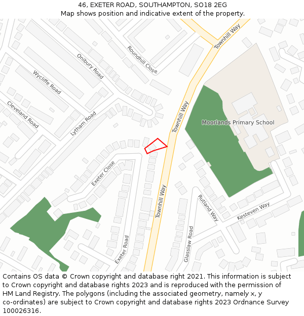 46, EXETER ROAD, SOUTHAMPTON, SO18 2EG: Location map and indicative extent of plot