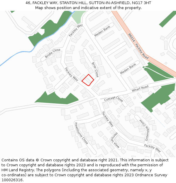 46, FACKLEY WAY, STANTON HILL, SUTTON-IN-ASHFIELD, NG17 3HT: Location map and indicative extent of plot