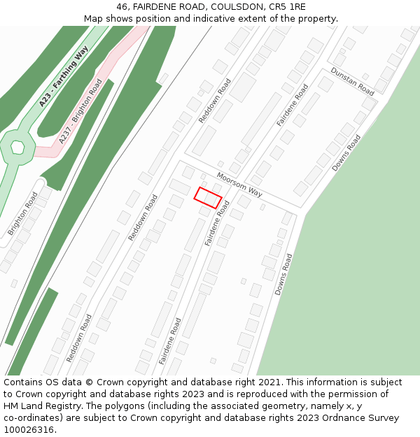 46, FAIRDENE ROAD, COULSDON, CR5 1RE: Location map and indicative extent of plot