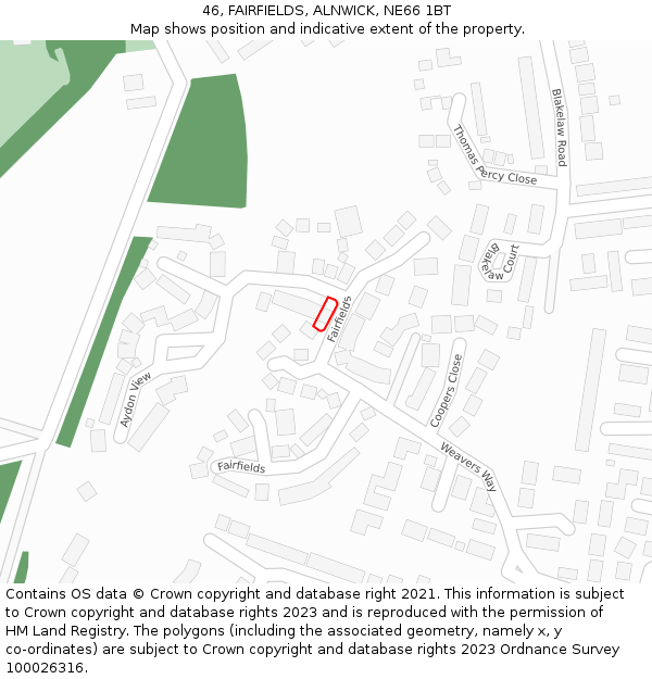 46, FAIRFIELDS, ALNWICK, NE66 1BT: Location map and indicative extent of plot