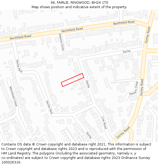 46, FAIRLIE, RINGWOOD, BH24 1TS: Location map and indicative extent of plot