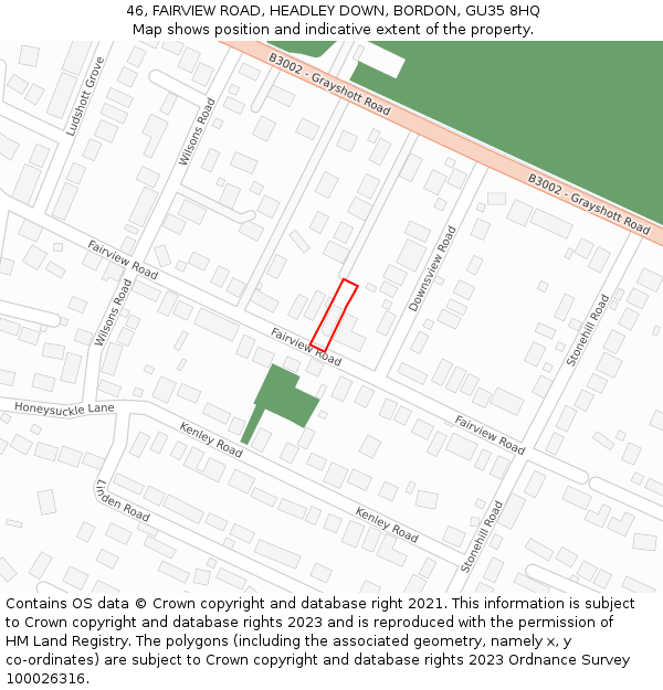 46, FAIRVIEW ROAD, HEADLEY DOWN, BORDON, GU35 8HQ: Location map and indicative extent of plot