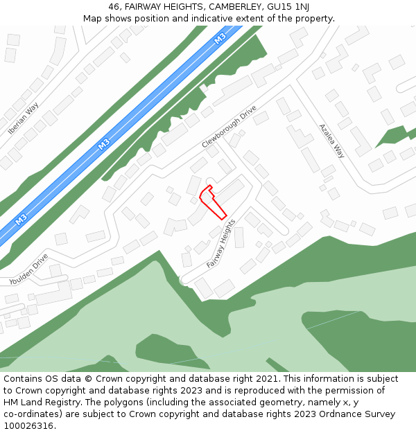 46, FAIRWAY HEIGHTS, CAMBERLEY, GU15 1NJ: Location map and indicative extent of plot