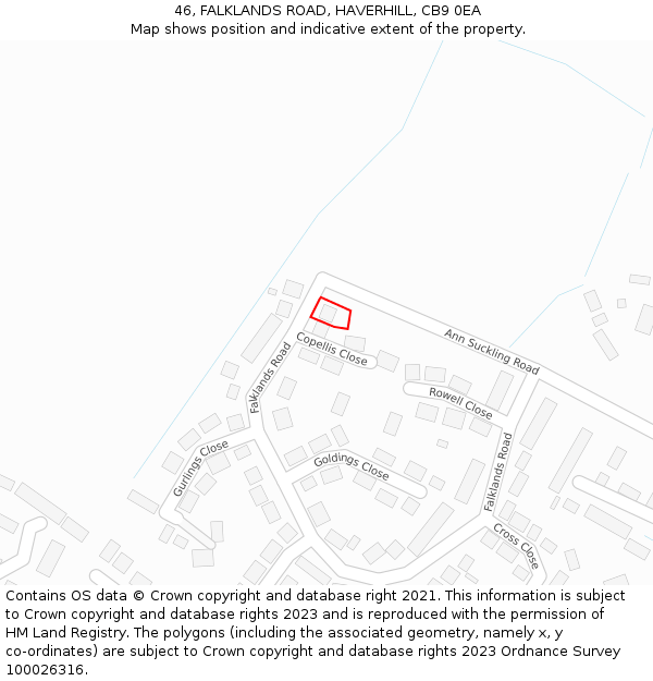 46, FALKLANDS ROAD, HAVERHILL, CB9 0EA: Location map and indicative extent of plot