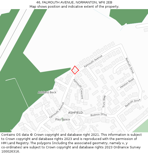 46, FALMOUTH AVENUE, NORMANTON, WF6 2EB: Location map and indicative extent of plot