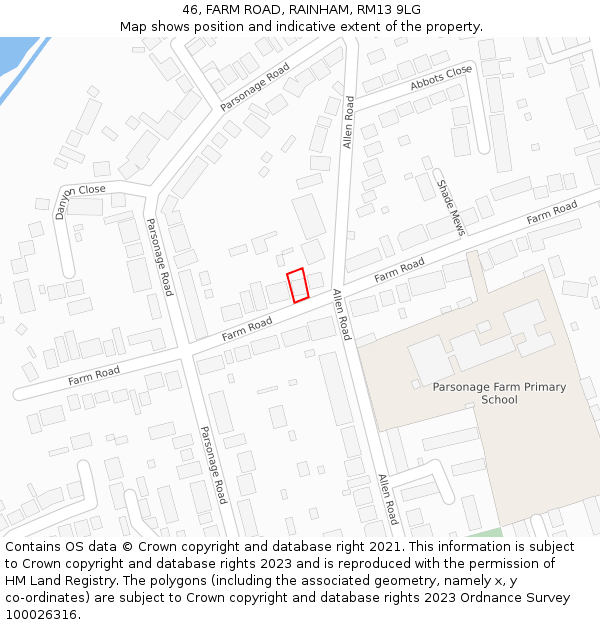 46, FARM ROAD, RAINHAM, RM13 9LG: Location map and indicative extent of plot