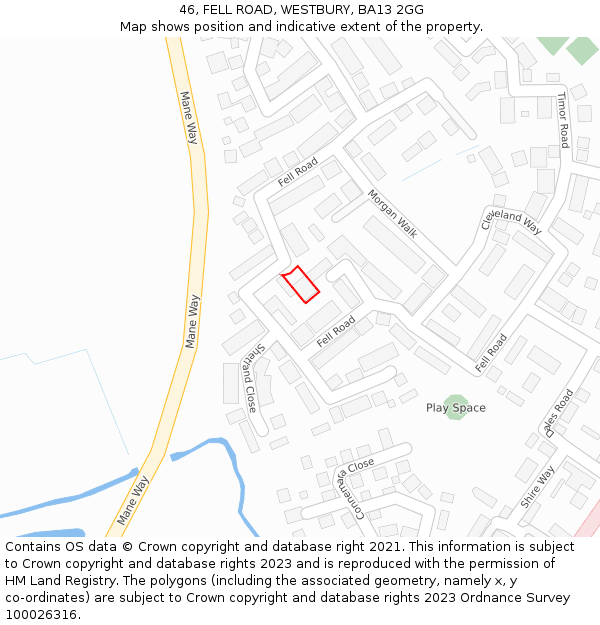 46, FELL ROAD, WESTBURY, BA13 2GG: Location map and indicative extent of plot