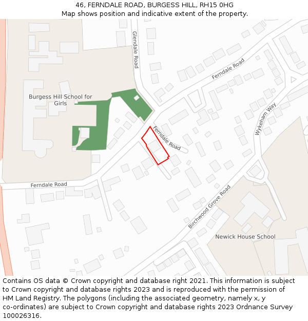 46, FERNDALE ROAD, BURGESS HILL, RH15 0HG: Location map and indicative extent of plot