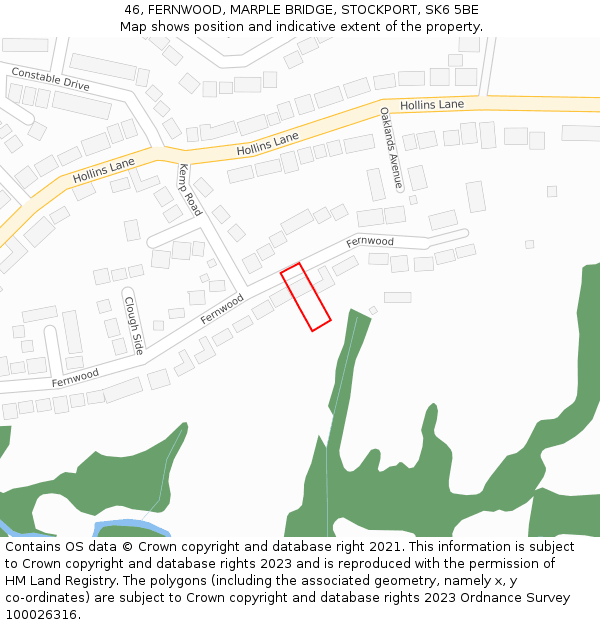 46, FERNWOOD, MARPLE BRIDGE, STOCKPORT, SK6 5BE: Location map and indicative extent of plot