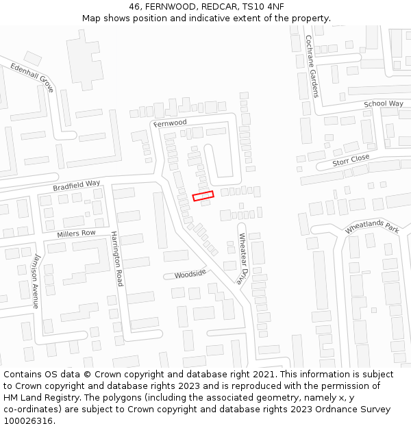 46, FERNWOOD, REDCAR, TS10 4NF: Location map and indicative extent of plot