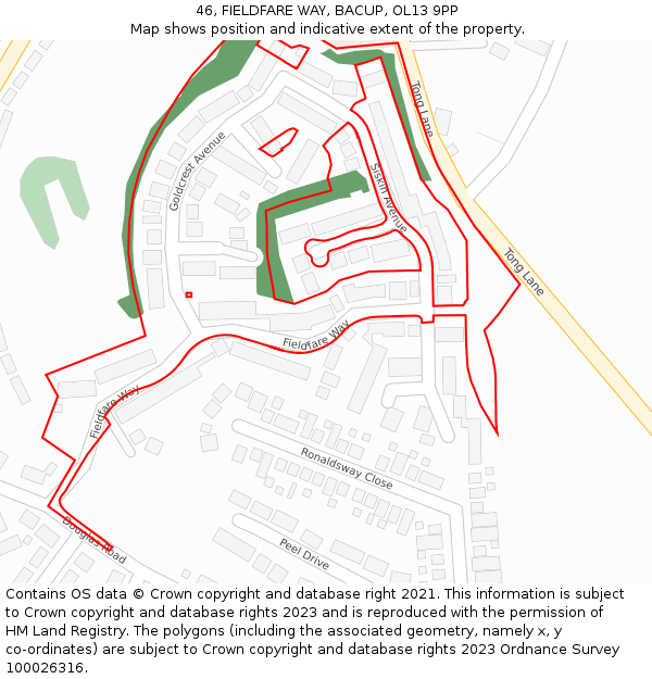 46, FIELDFARE WAY, BACUP, OL13 9PP: Location map and indicative extent of plot