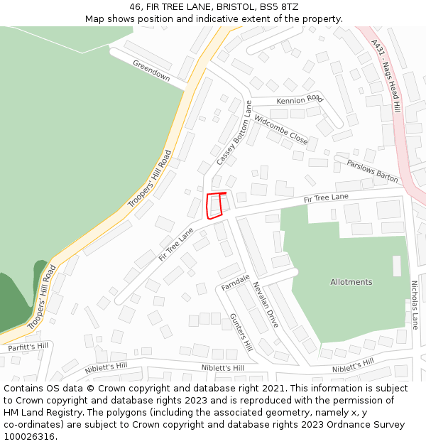 46, FIR TREE LANE, BRISTOL, BS5 8TZ: Location map and indicative extent of plot