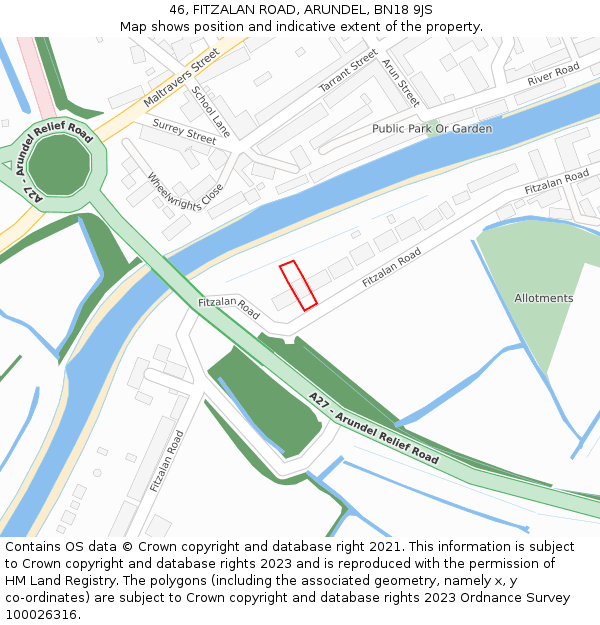 46, FITZALAN ROAD, ARUNDEL, BN18 9JS: Location map and indicative extent of plot