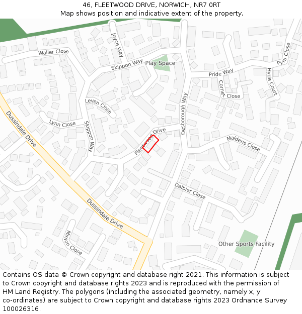 46, FLEETWOOD DRIVE, NORWICH, NR7 0RT: Location map and indicative extent of plot