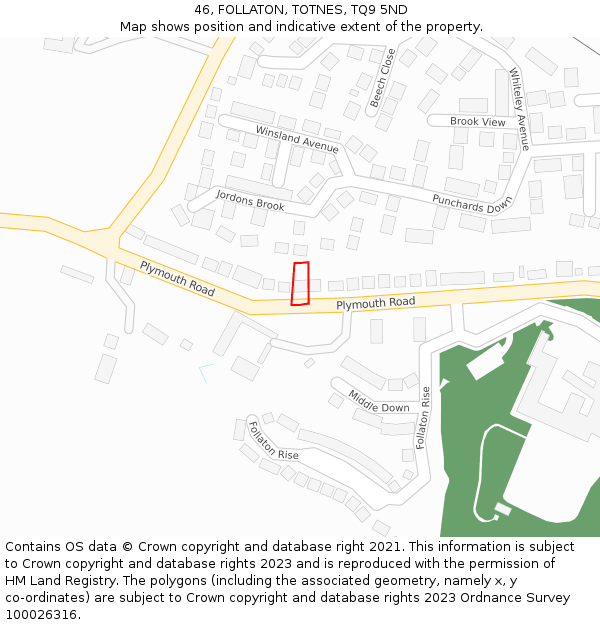 46, FOLLATON, TOTNES, TQ9 5ND: Location map and indicative extent of plot