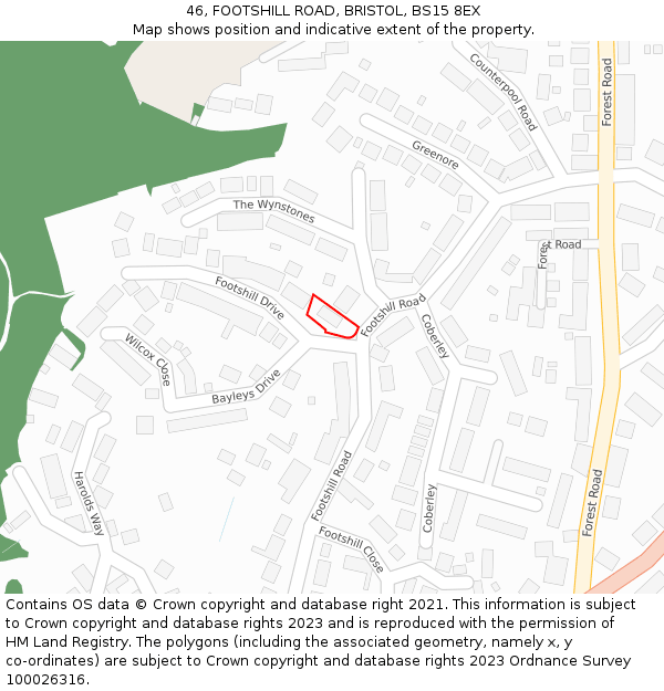 46, FOOTSHILL ROAD, BRISTOL, BS15 8EX: Location map and indicative extent of plot