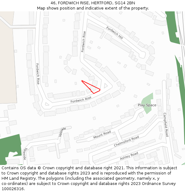 46, FORDWICH RISE, HERTFORD, SG14 2BN: Location map and indicative extent of plot