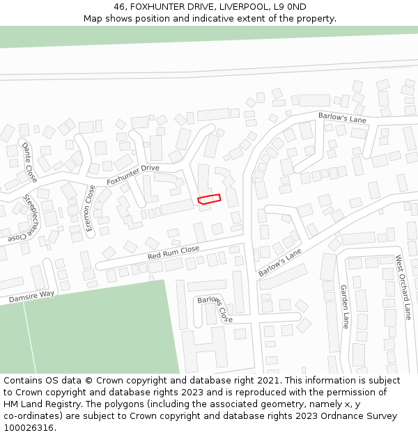 46, FOXHUNTER DRIVE, LIVERPOOL, L9 0ND: Location map and indicative extent of plot