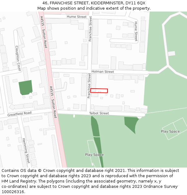 46, FRANCHISE STREET, KIDDERMINSTER, DY11 6QX: Location map and indicative extent of plot