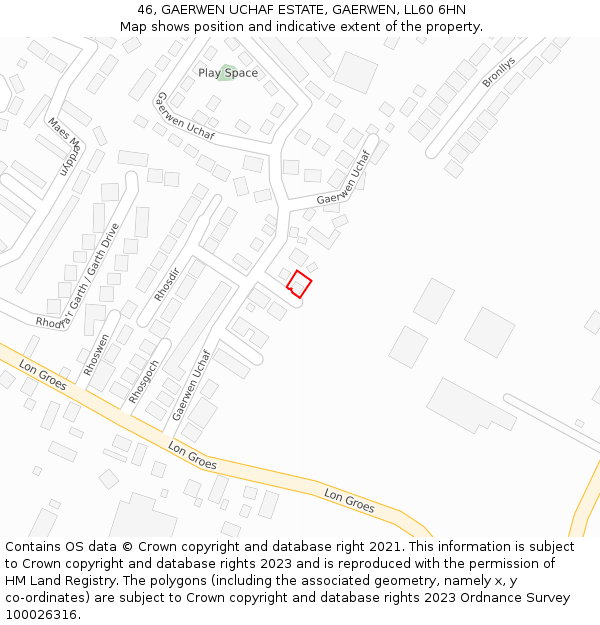 46, GAERWEN UCHAF ESTATE, GAERWEN, LL60 6HN: Location map and indicative extent of plot