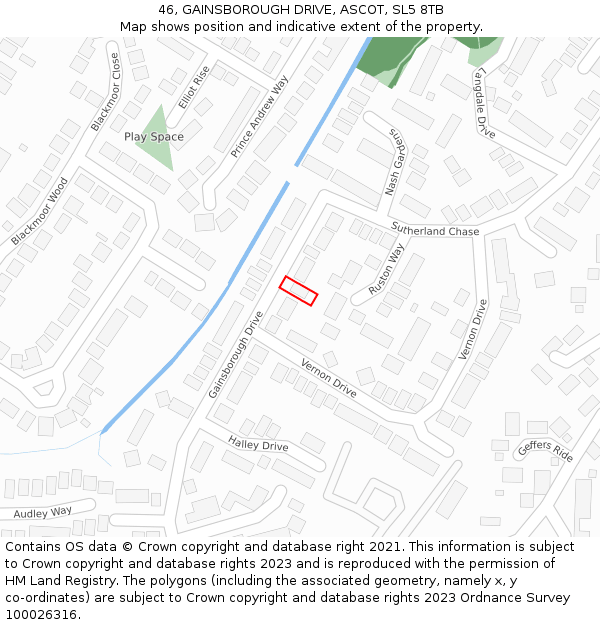 46, GAINSBOROUGH DRIVE, ASCOT, SL5 8TB: Location map and indicative extent of plot