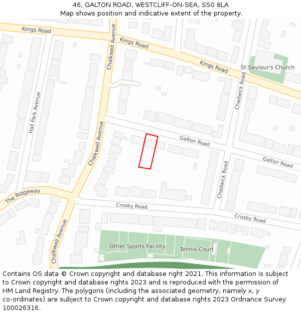 46, GALTON ROAD, WESTCLIFF-ON-SEA, SS0 8LA: Location map and indicative extent of plot