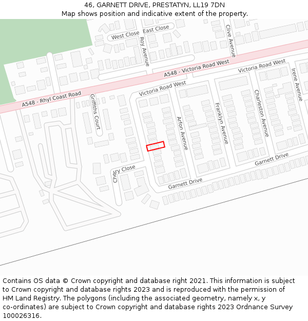 46, GARNETT DRIVE, PRESTATYN, LL19 7DN: Location map and indicative extent of plot