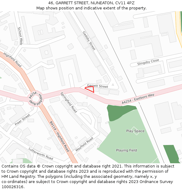 46, GARRETT STREET, NUNEATON, CV11 4PZ: Location map and indicative extent of plot