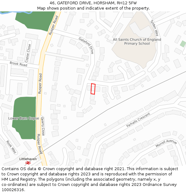 46, GATEFORD DRIVE, HORSHAM, RH12 5FW: Location map and indicative extent of plot