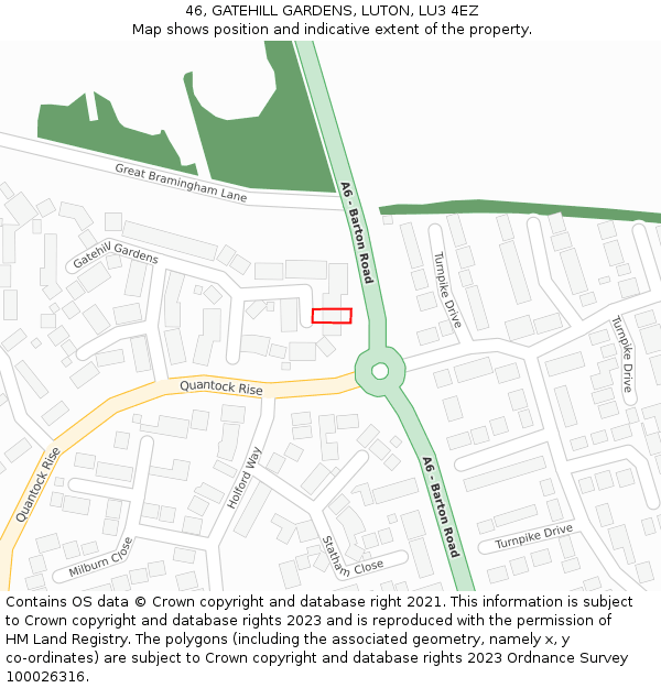 46, GATEHILL GARDENS, LUTON, LU3 4EZ: Location map and indicative extent of plot