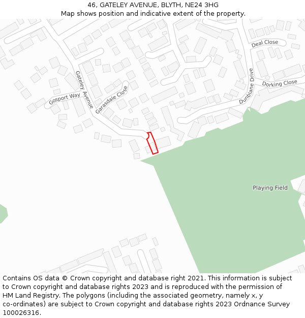 46, GATELEY AVENUE, BLYTH, NE24 3HG: Location map and indicative extent of plot