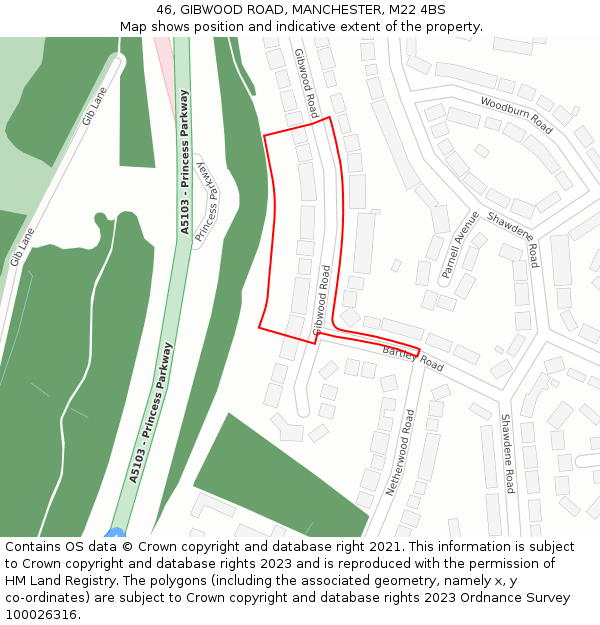 46, GIBWOOD ROAD, MANCHESTER, M22 4BS: Location map and indicative extent of plot