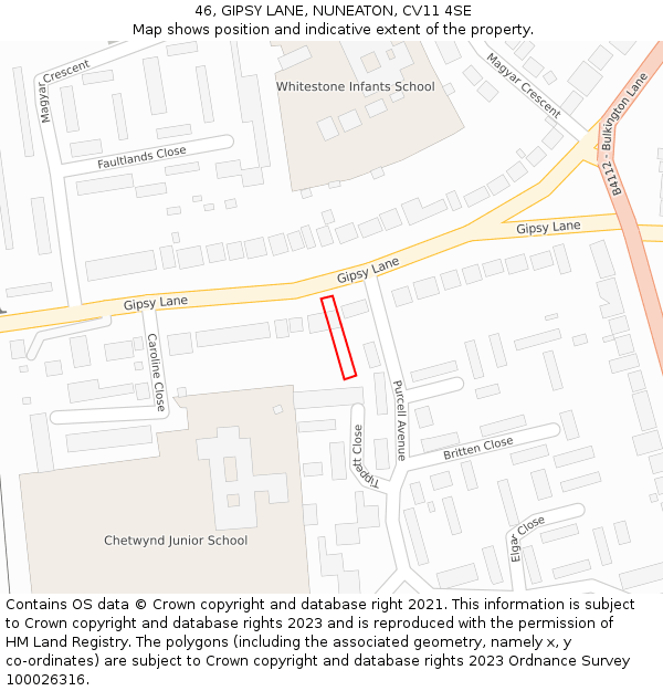 46, GIPSY LANE, NUNEATON, CV11 4SE: Location map and indicative extent of plot