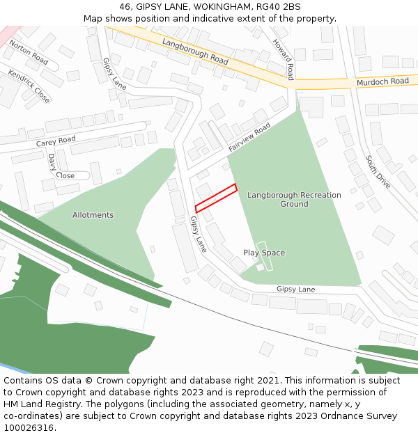 46, GIPSY LANE, WOKINGHAM, RG40 2BS: Location map and indicative extent of plot