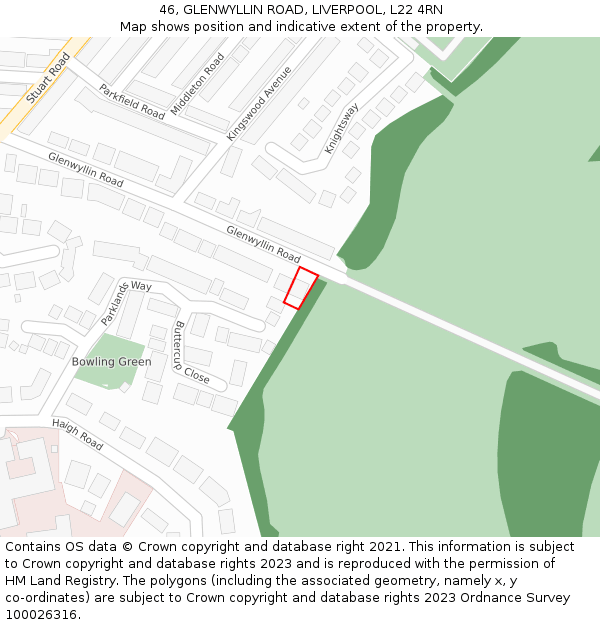 46, GLENWYLLIN ROAD, LIVERPOOL, L22 4RN: Location map and indicative extent of plot
